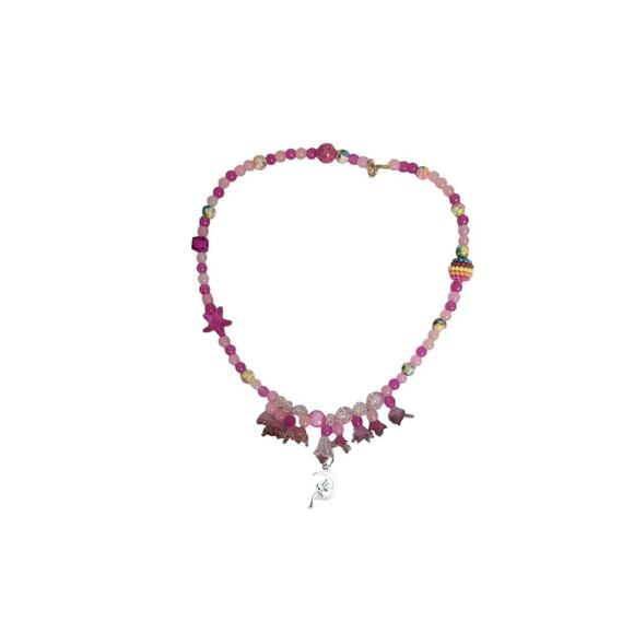 Fairy Cresant Moon Colorful Oil Confetti Glass Frosted Acrylic Beads Necklace - Picture 7 of 16